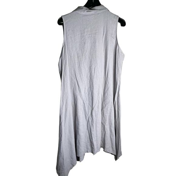 For Cynthia Linen Blend Dress Button Down Sleeveless Light Gray Womens Large NWT - Picture 3 of 9